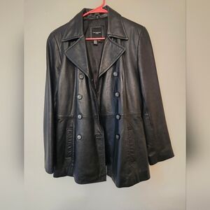 Women’s Black Leather Double-Breasted Jacket